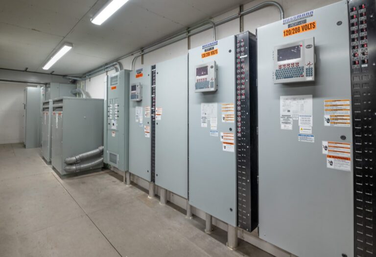 Electrical distribution and refrigeration compressors in the penthouse equipment room