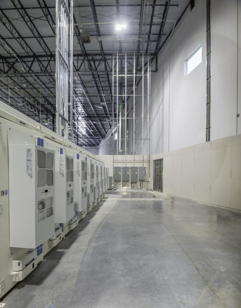 Row of distribution and control cabinets for material handling equipment at Amazon SNJ5, Jersey City NJ